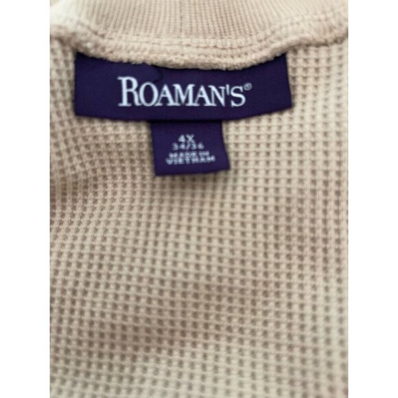 Roaman's + 34/36 Beige Thermal Knit Pattern Shawl Collar Long Sleeve Tunic Top - Picture 6 of 6